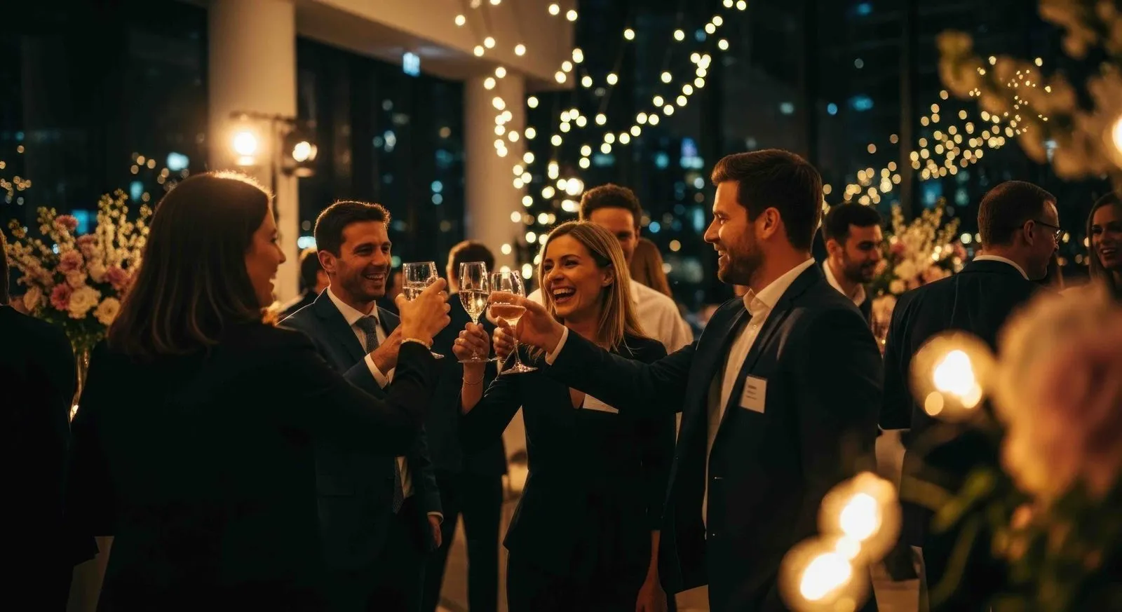 Professionelle Firmenfeier mit DJ und feiernden Gästen