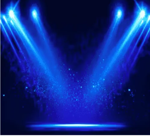Dynamische blaue Lichtshow mit vier Lichtstrahlen